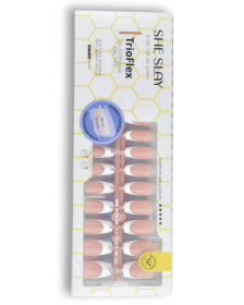 SheSlay Trio Flex Gel French Tip Nails | Pre-Colored Press-On Nail Extensions (Nail shape: Coffin, Color: Nude)