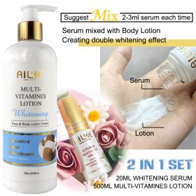 AILKE Super Bleaching And Dark Spot Remove Body Lotion Suitable For Face And Body Women Whitening Moisturizing Skin Care Cream (Color: 2 in 1 Set Vitamines)