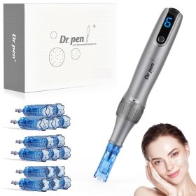 Electric Microneedle Derma Roller Pen with 15pcs Replacement Kit - Microneeding 0.25 mm Derma Roller Beauty Pen for Women Men Tools - Grey (Color: M8S)